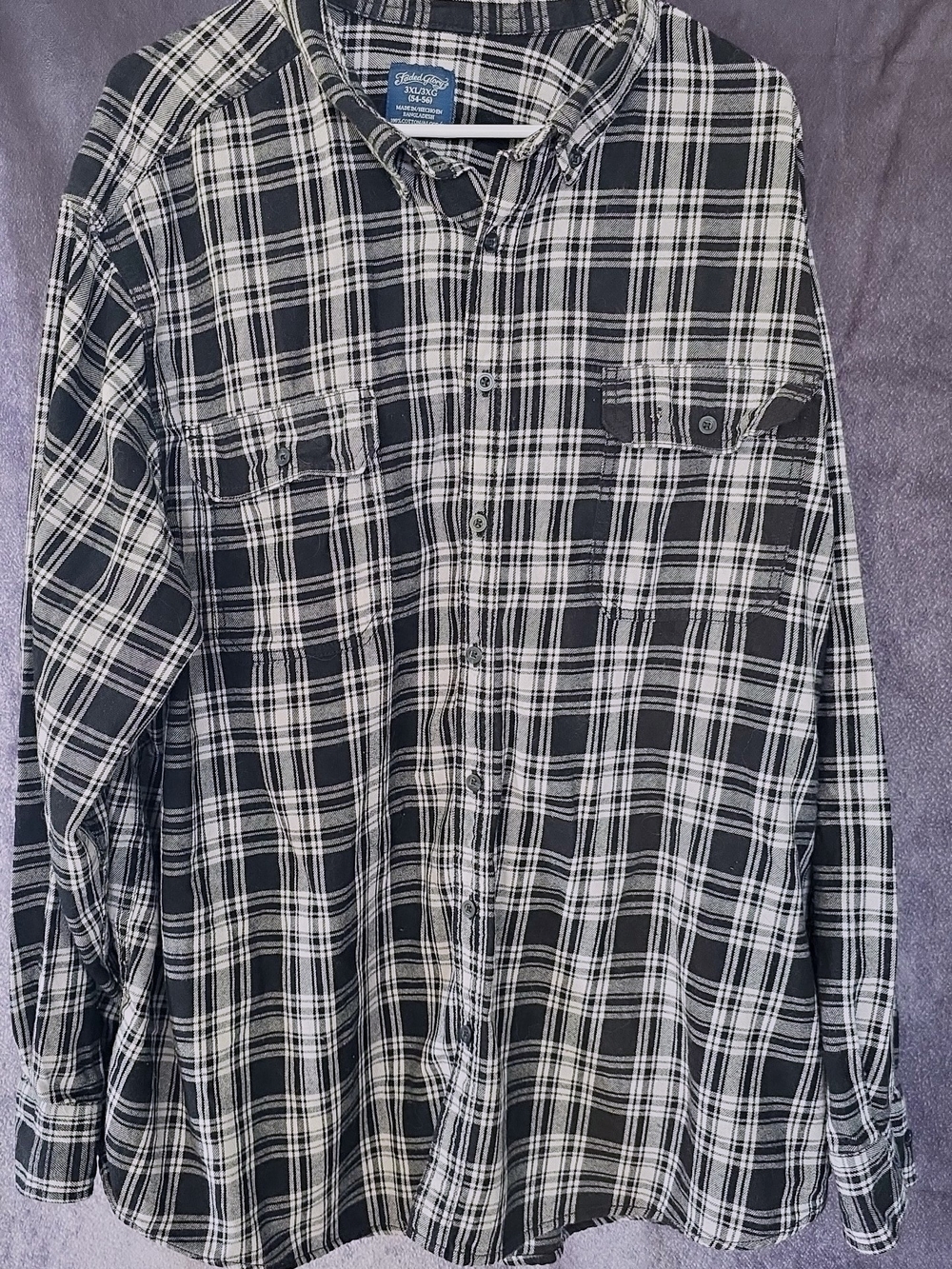 Faded Glory Black & White Plaid Button-Down Shirt